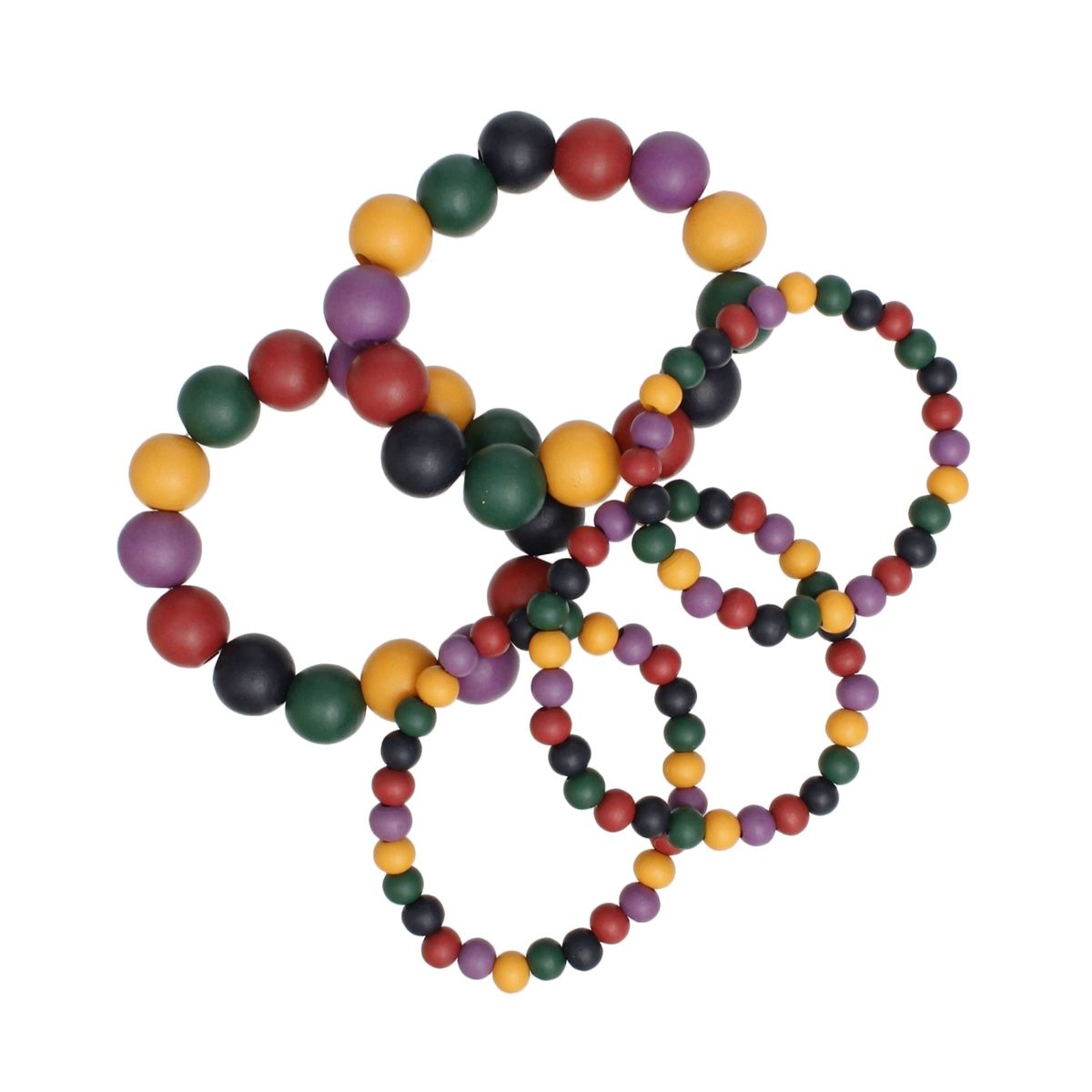 Wood Bead 5 Pcs Multicolor Stretch Bracelet Set