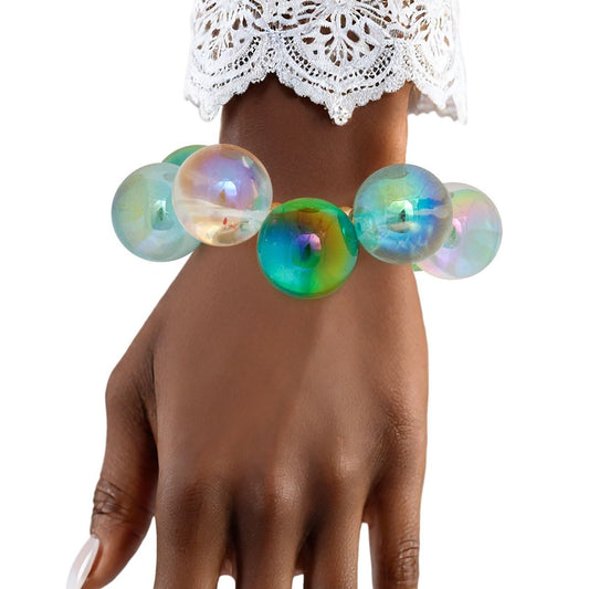 Bracelet Blue Green Iridescent Bubble Ball Bead