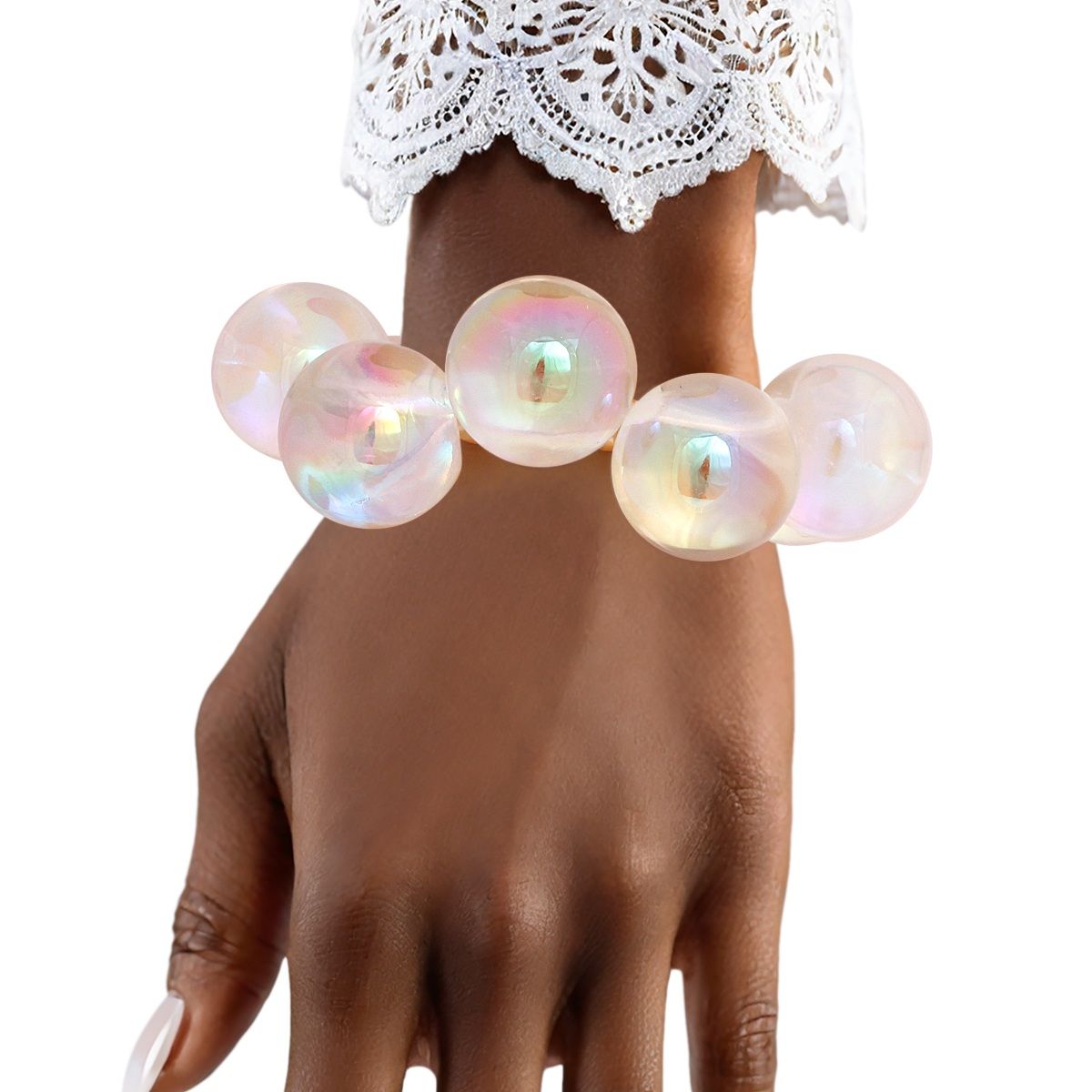 Bracelet Clear Iridescent Bubble Ball Bead Gold