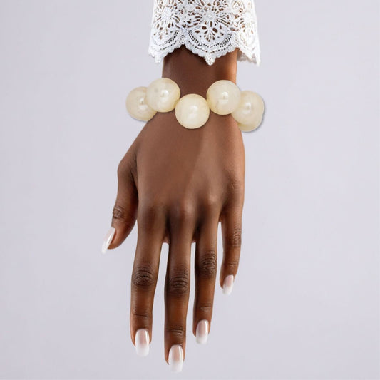 Bracelet Swirled Ivory Marble Bubble Ball Bead