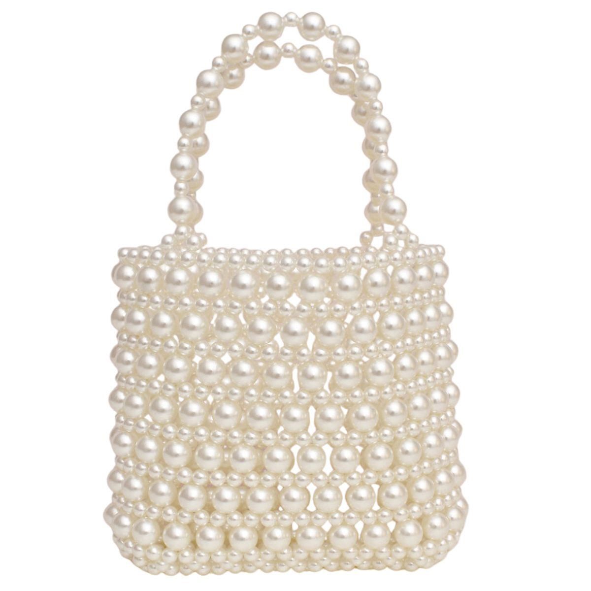 Top Handle Vintage Woven Cream Pearl Crossbody Bag