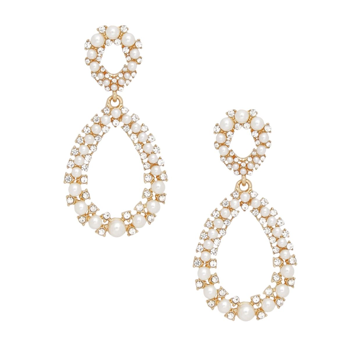Teardrop Cream Pearl Glittering Gold Drop Earrings