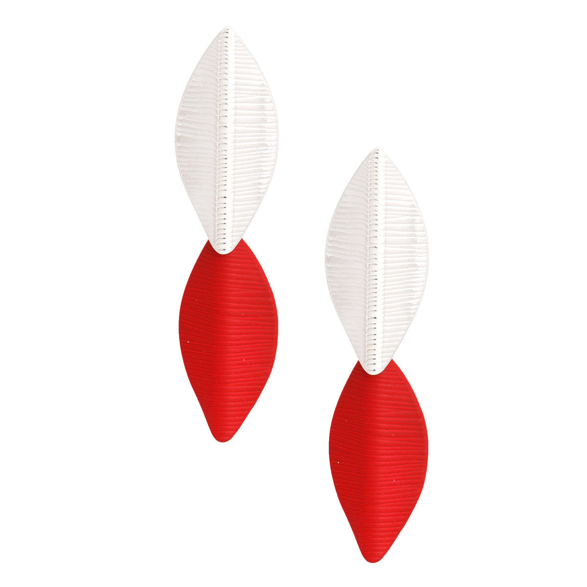 Drop Red Silver Leaf Medium Earrings for Women