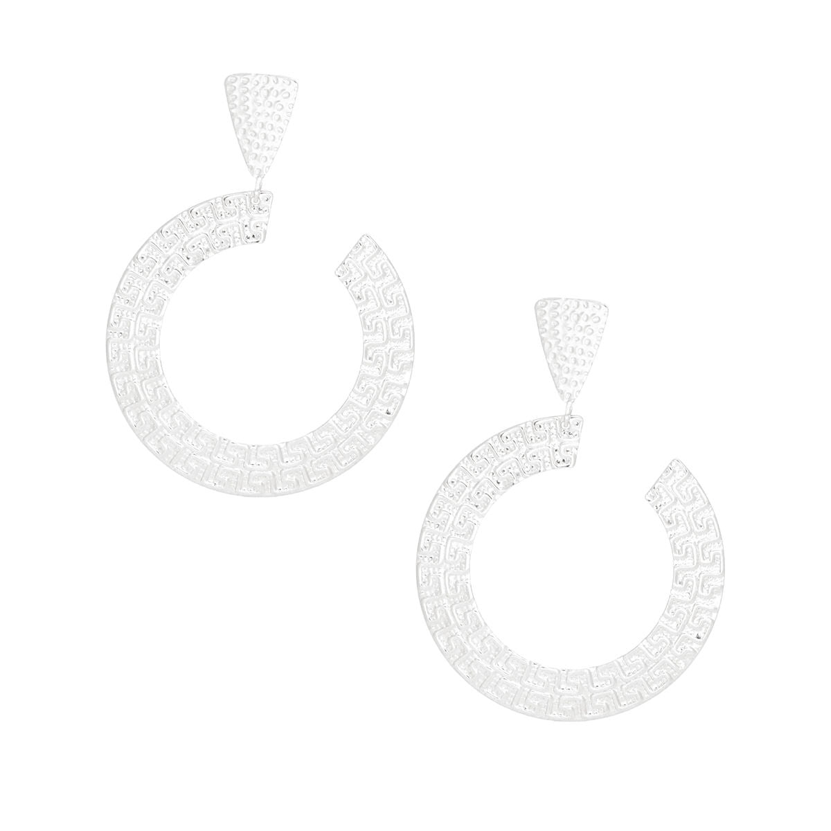 Drop Silver Metal Greek Key C Shaped Earring Women