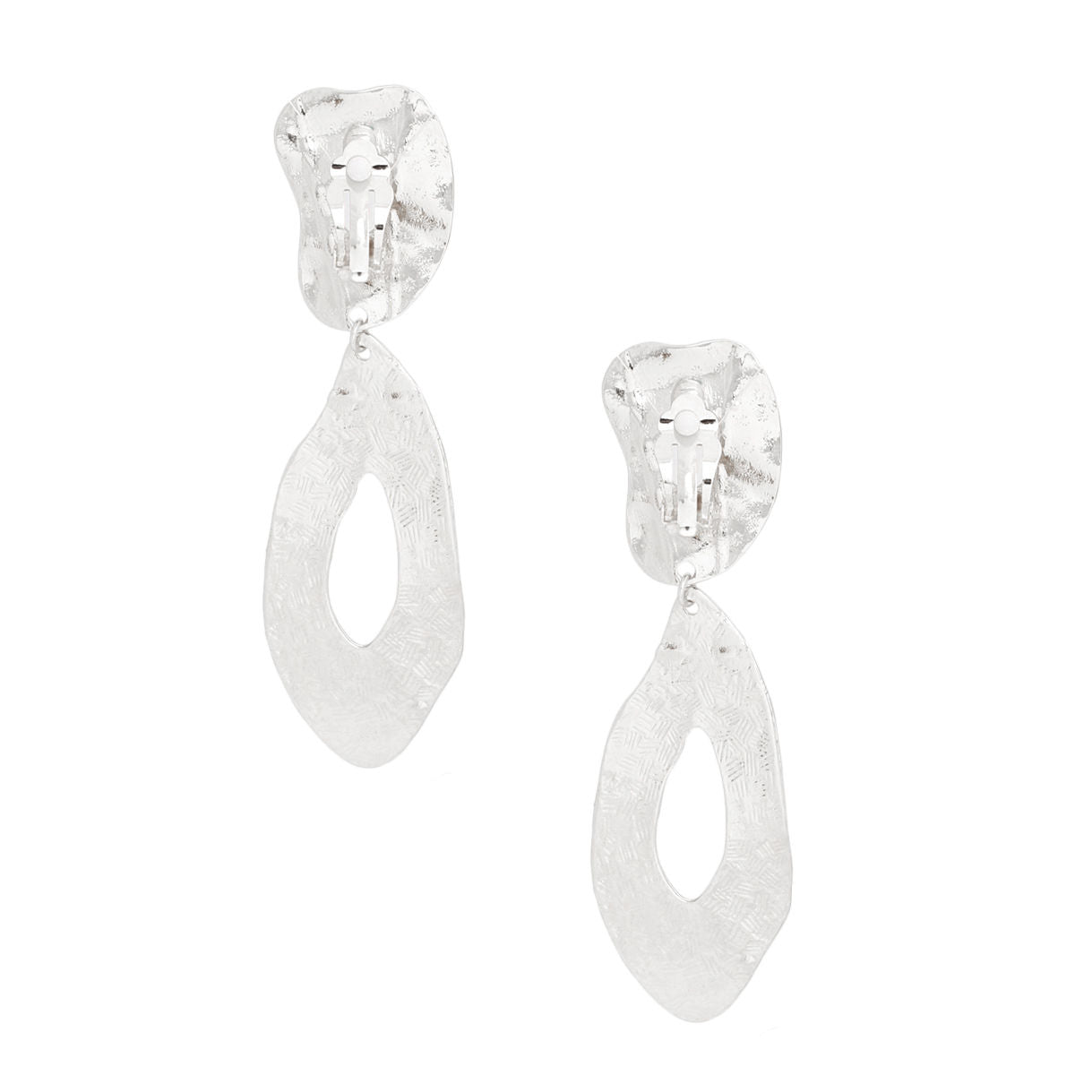 Clip On Silver Edgy and Raw Elongated Earrings