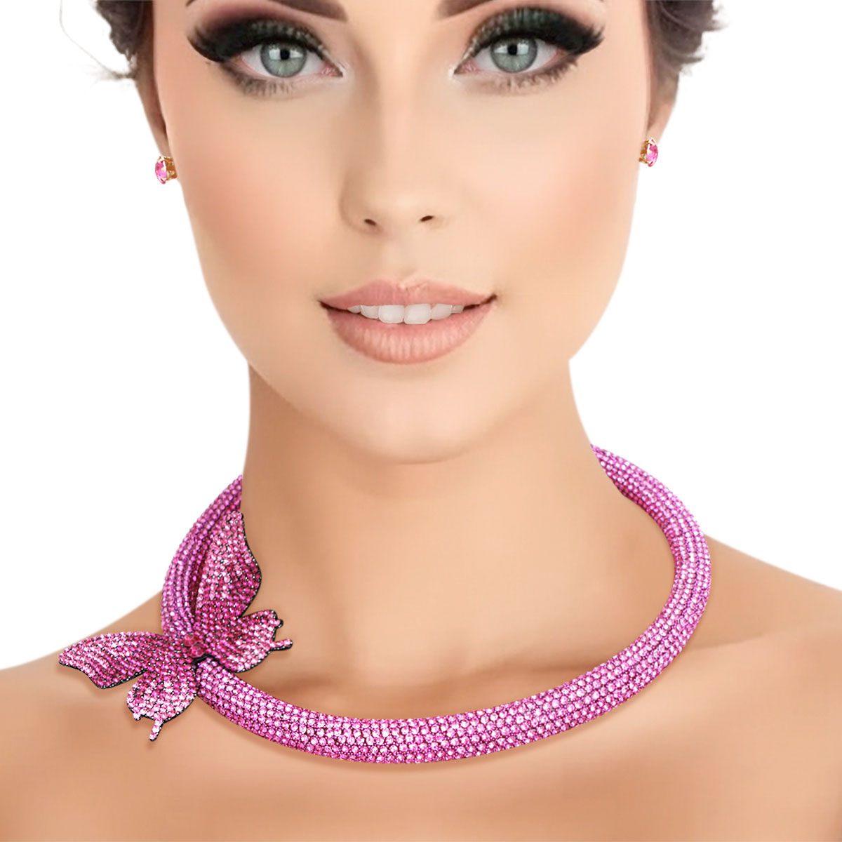 Choker Fuchsia Bling Butterfly Set for Women