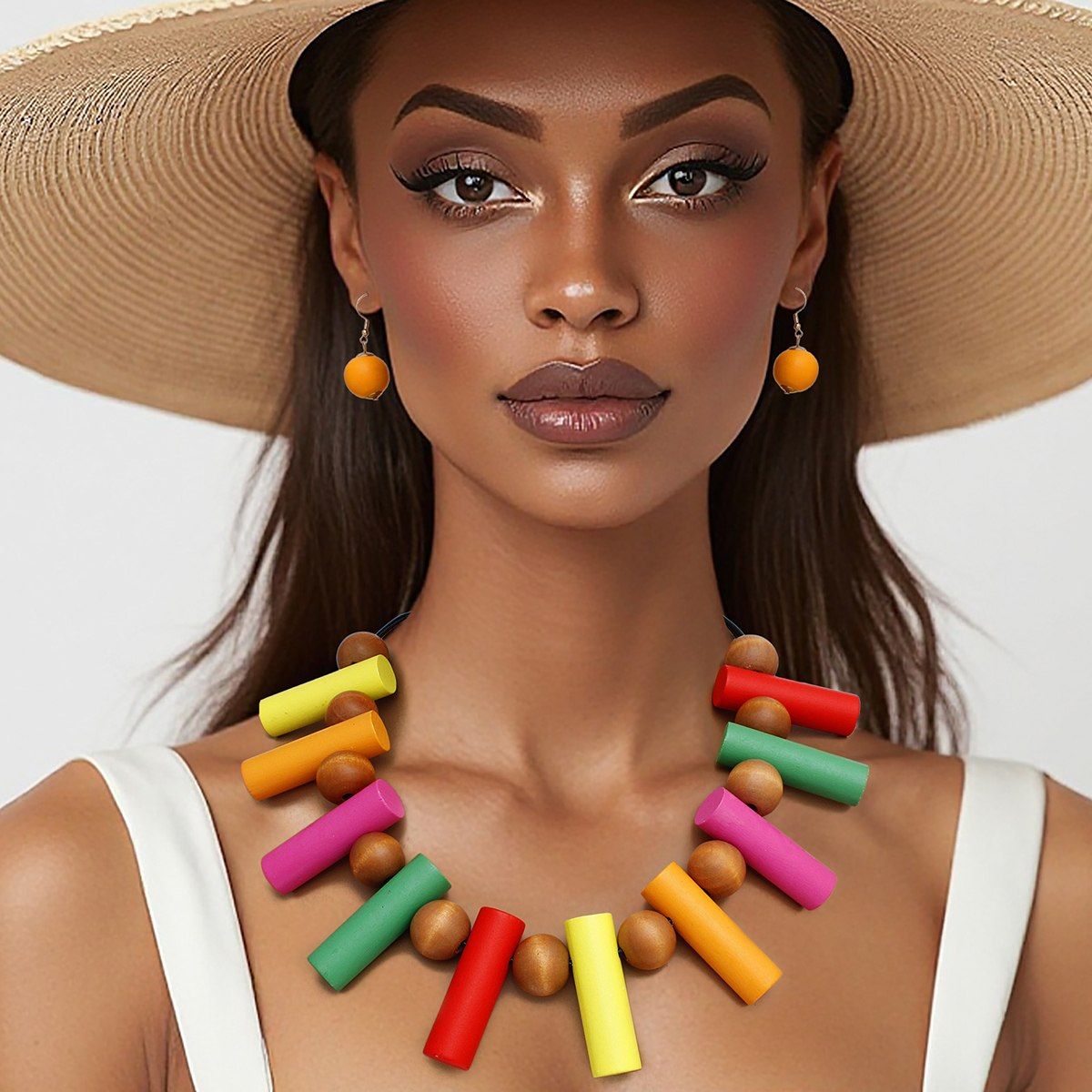 Collar Multicolor Wood Balanced Asymmetry Necklace