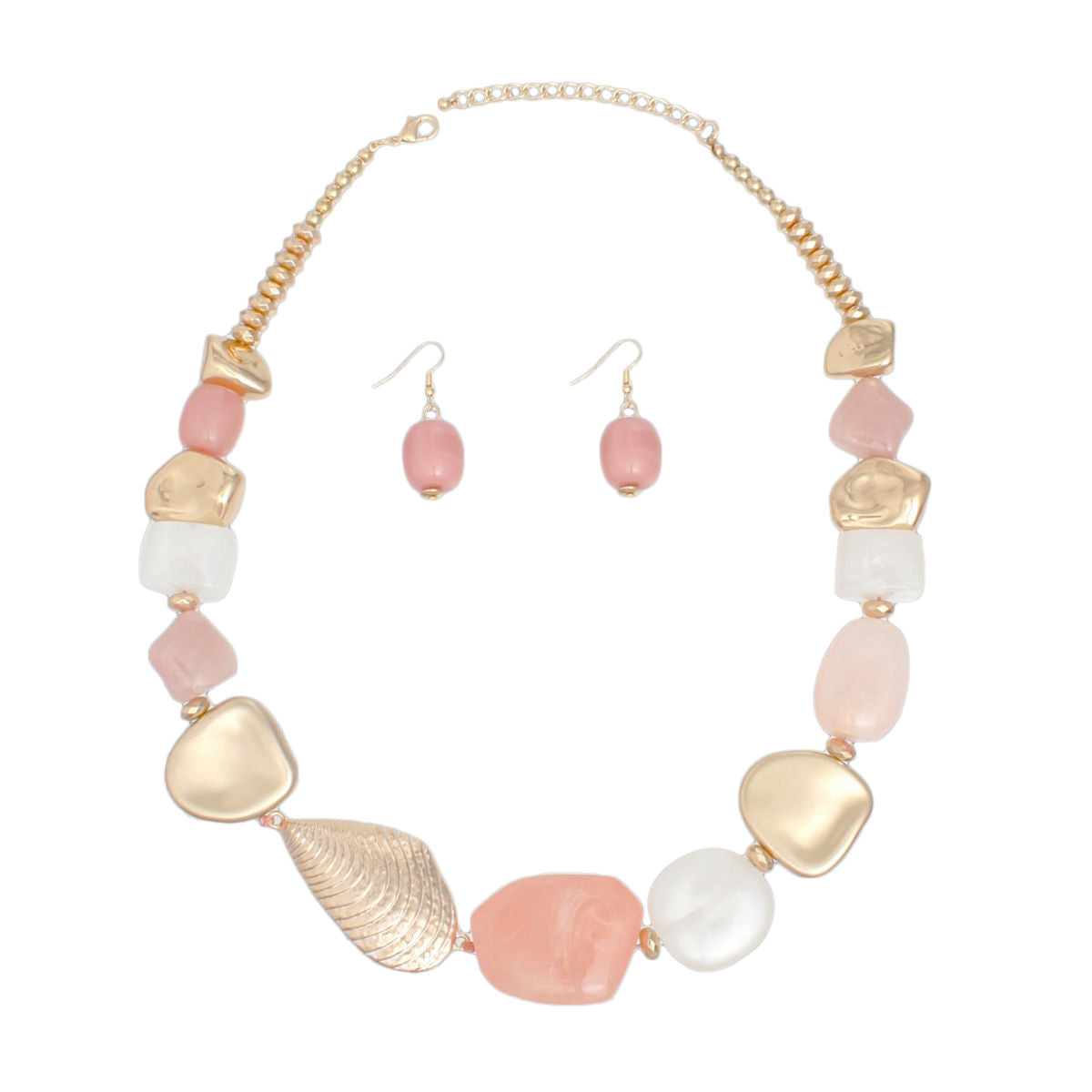 Beaded Pink and Gold Beachy Shell Link Necklace