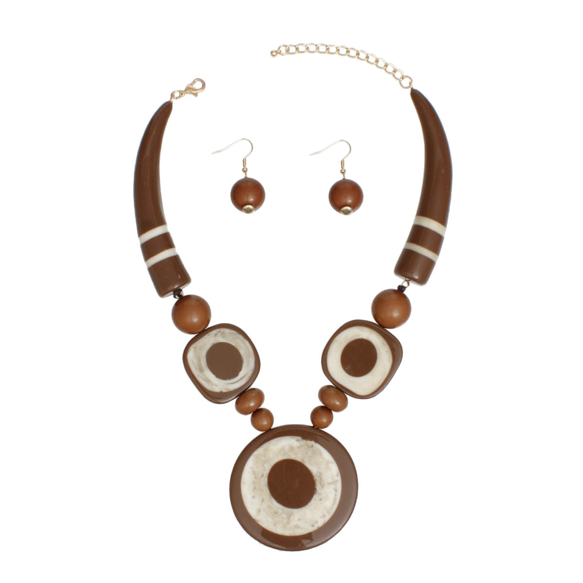 Tribal Horn Brown Beaded Necklace for Women
