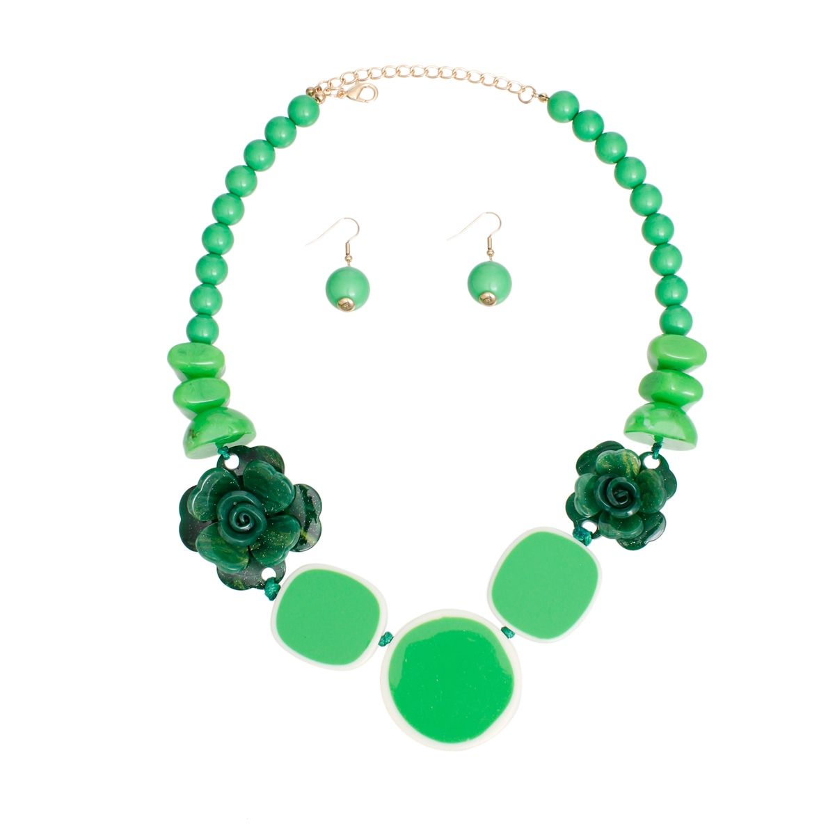 Beaded Artistic Green Flower Statement Necklace