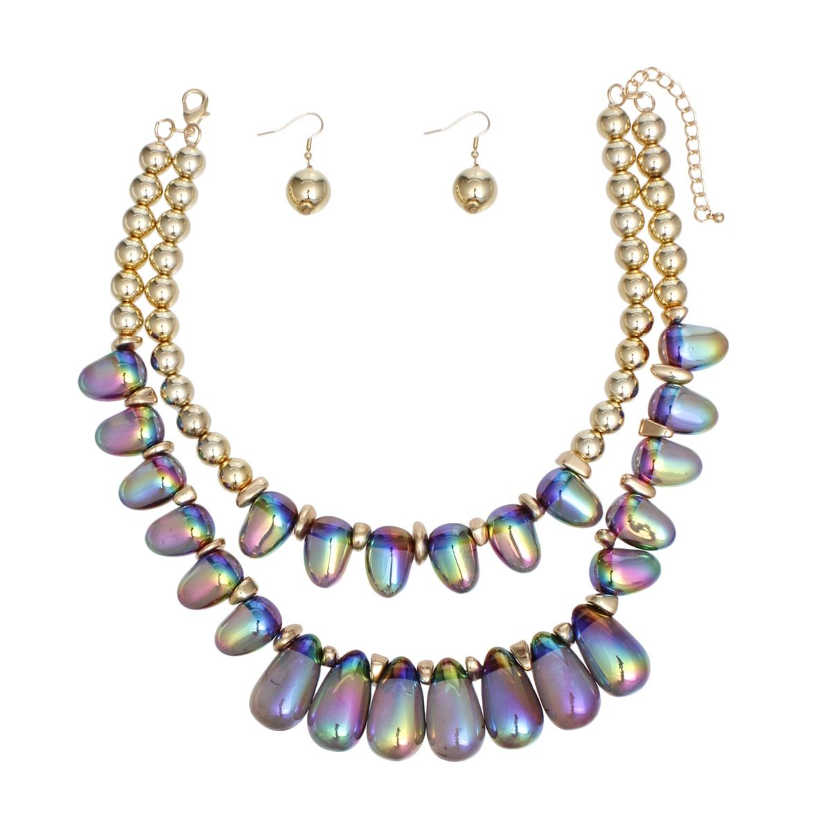 Beaded Black Iridescent Teardrop Bead Necklace