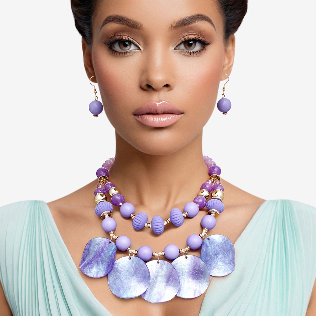 Beaded Fluid Artistic Purple Bead Marbled Disc Set