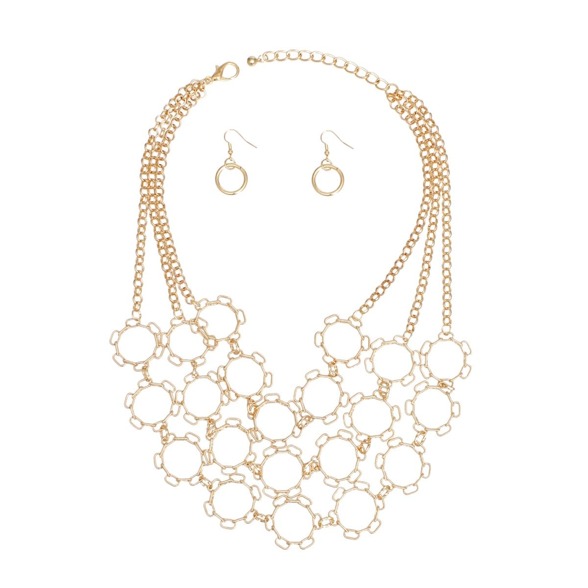 Chain Multi Row Multi Circle Gold Bib Necklace