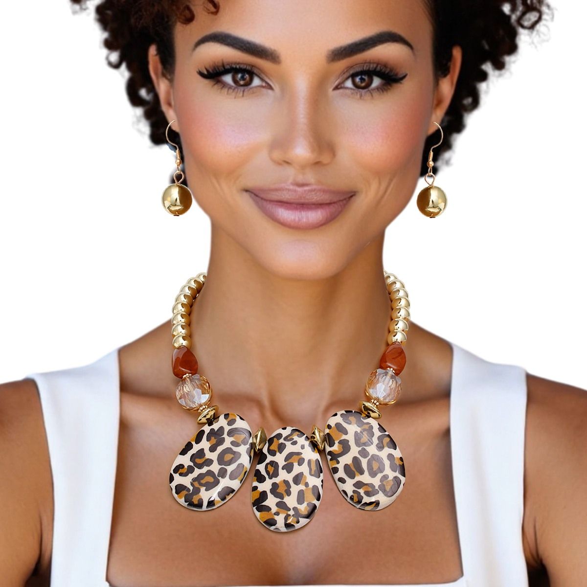 Collar Wild Safari Leopard Teardrop Bead Necklace