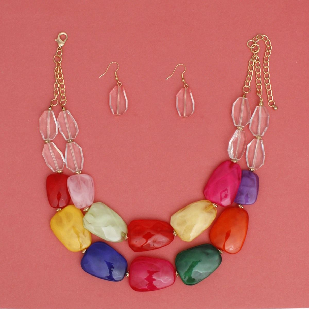 Collar Vibrant Marbled Multicolor Bead Necklace