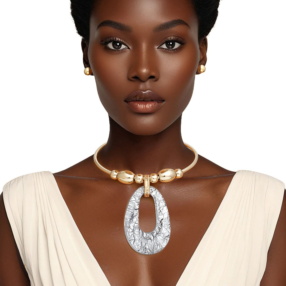 Pendant Black Oval Resin Gold Rigid Collar Set
