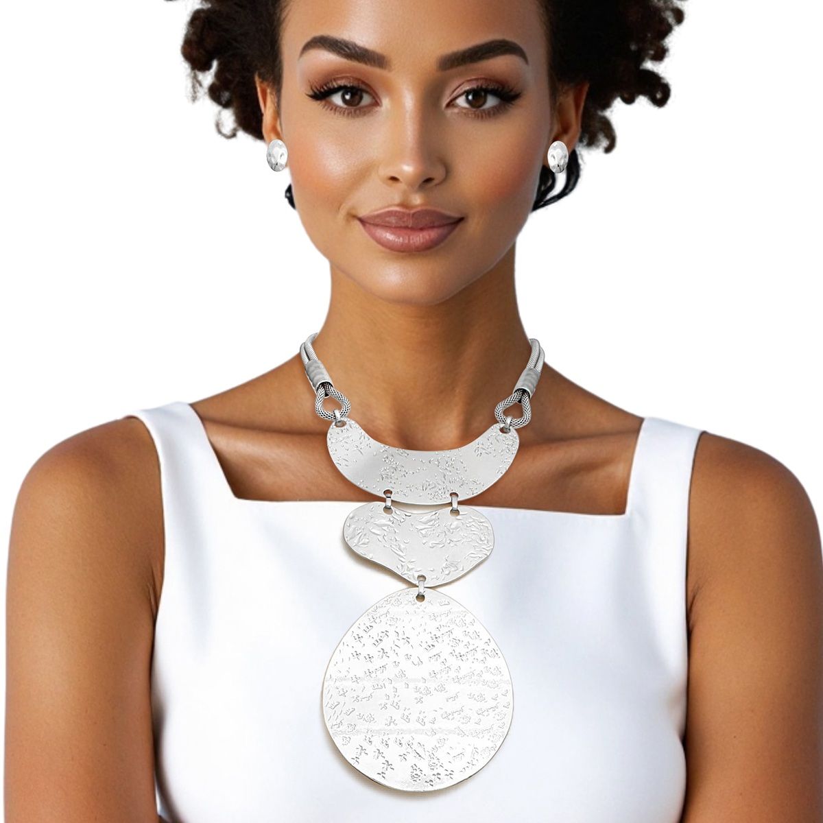 Pendant Oversized Silver Textured Bold Necklace
