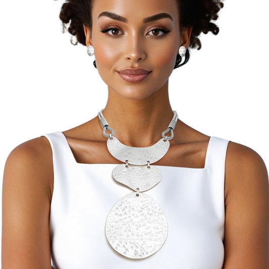Pendant Oversized Silver Textured Bold Necklace