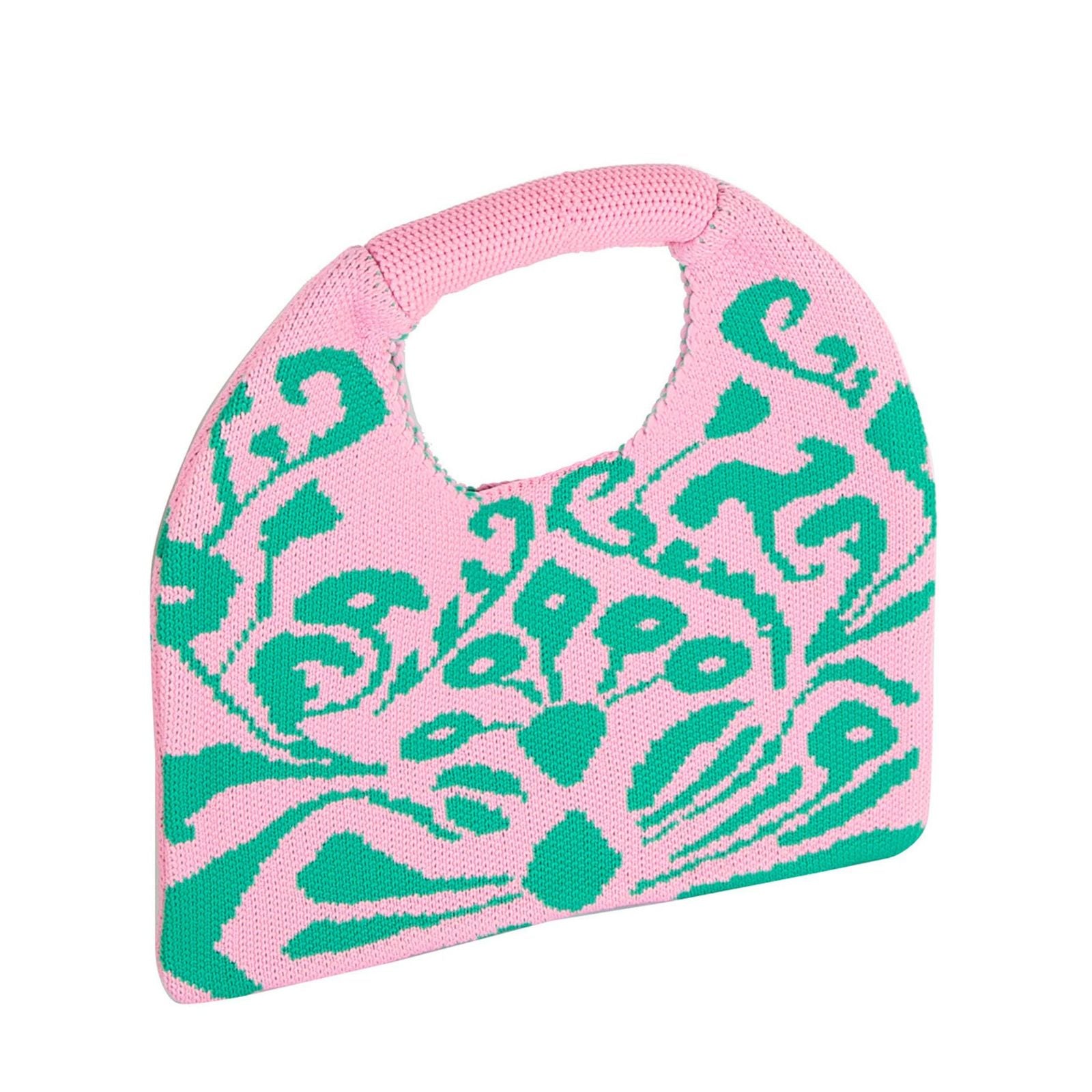 AKA Clutch Pink and Green Knit Top Handle Handbag