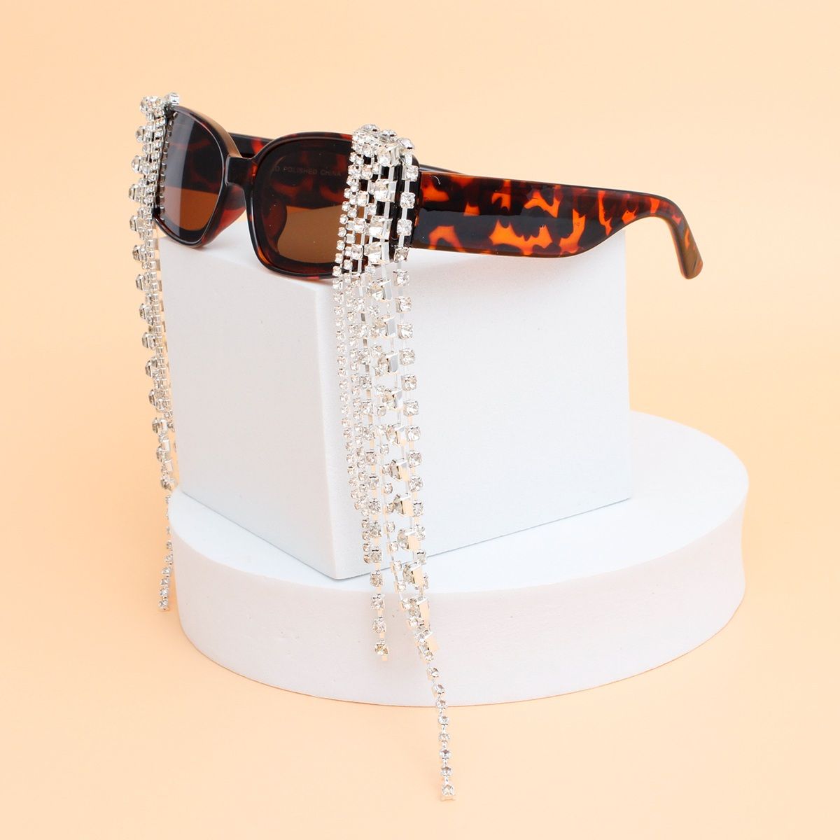 Sunglasses Tortoiseshell Rectangle Stone Fringe