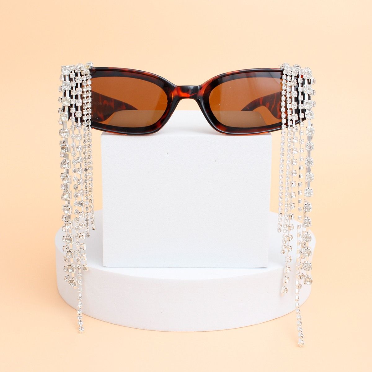 Sunglasses Tortoiseshell Rectangle Stone Fringe