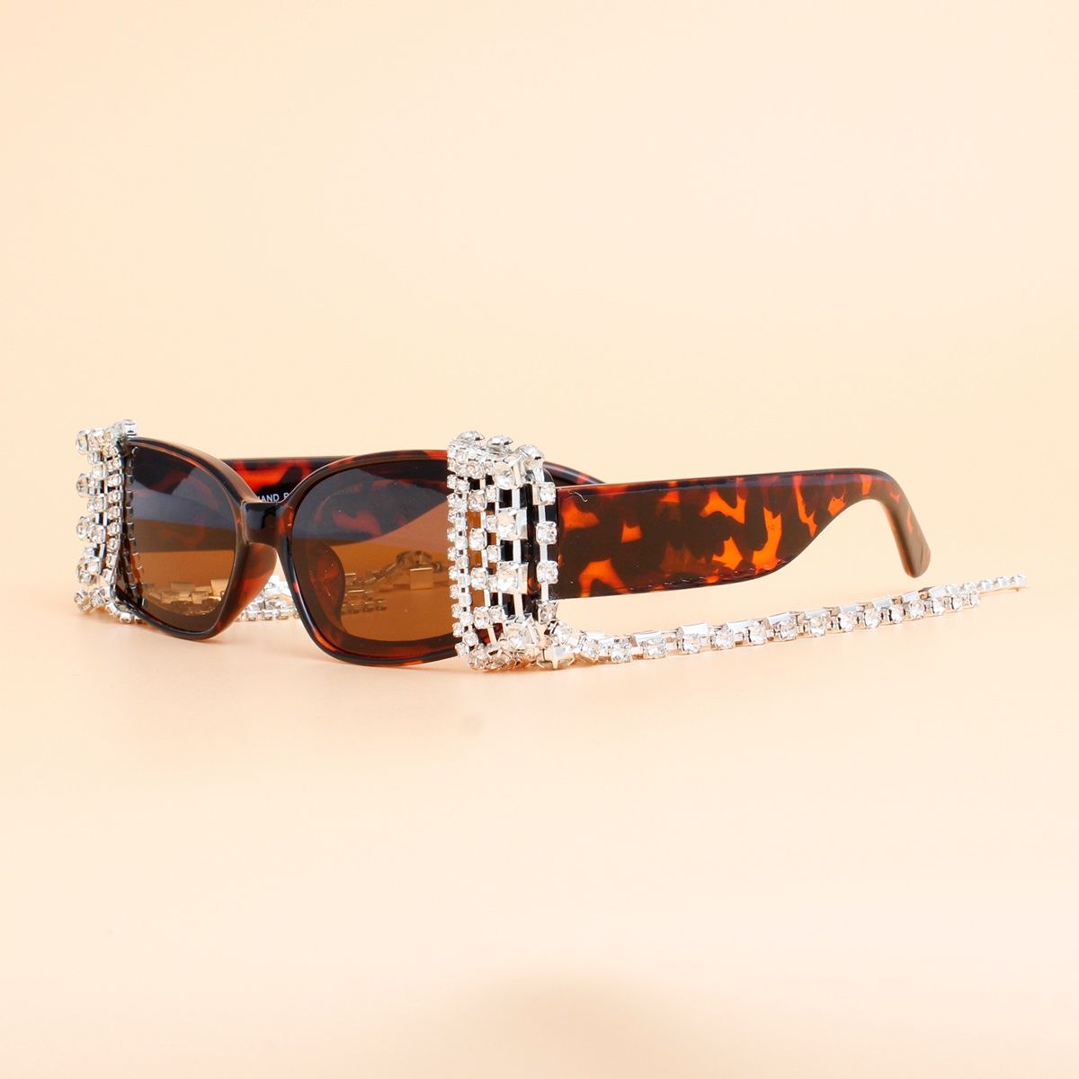 Sunglasses Tortoiseshell Rectangle Stone Fringe