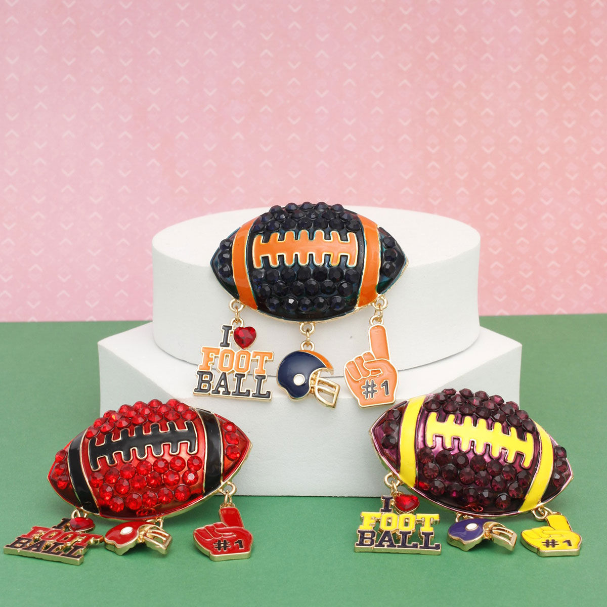 Brooch Football Team Spirit Orange and White Pin