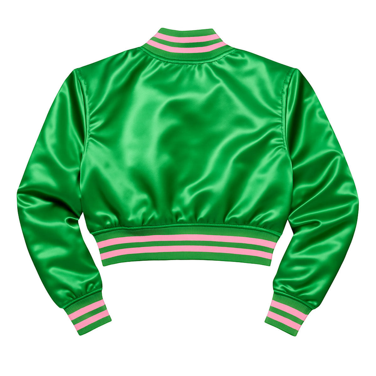 AKA Greek Apparel L Cropped Satin Varsity Jacket