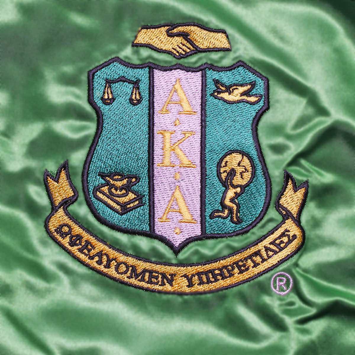 AKA Greek Apparel M Cropped Satin Varsity Jacket