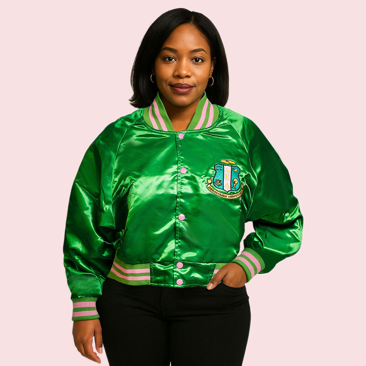 AKA Greek Apparel XL Cropped Satin Varsity Jacket