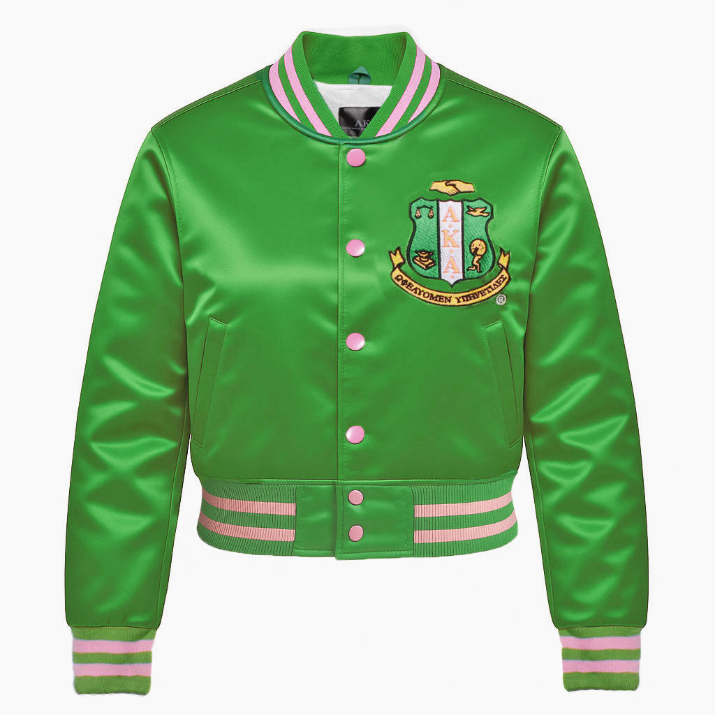 AKA Greek Apparel XL Cropped Satin Varsity Jacket