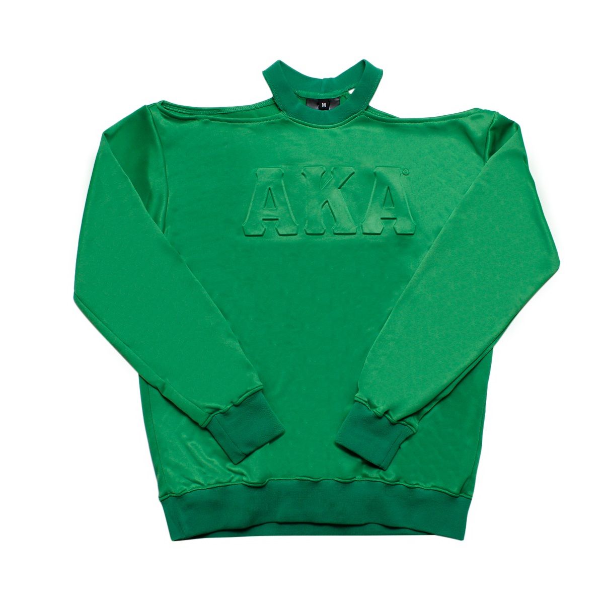 AKA Greek Merch L Green Cold Shoulder Sweatshirt