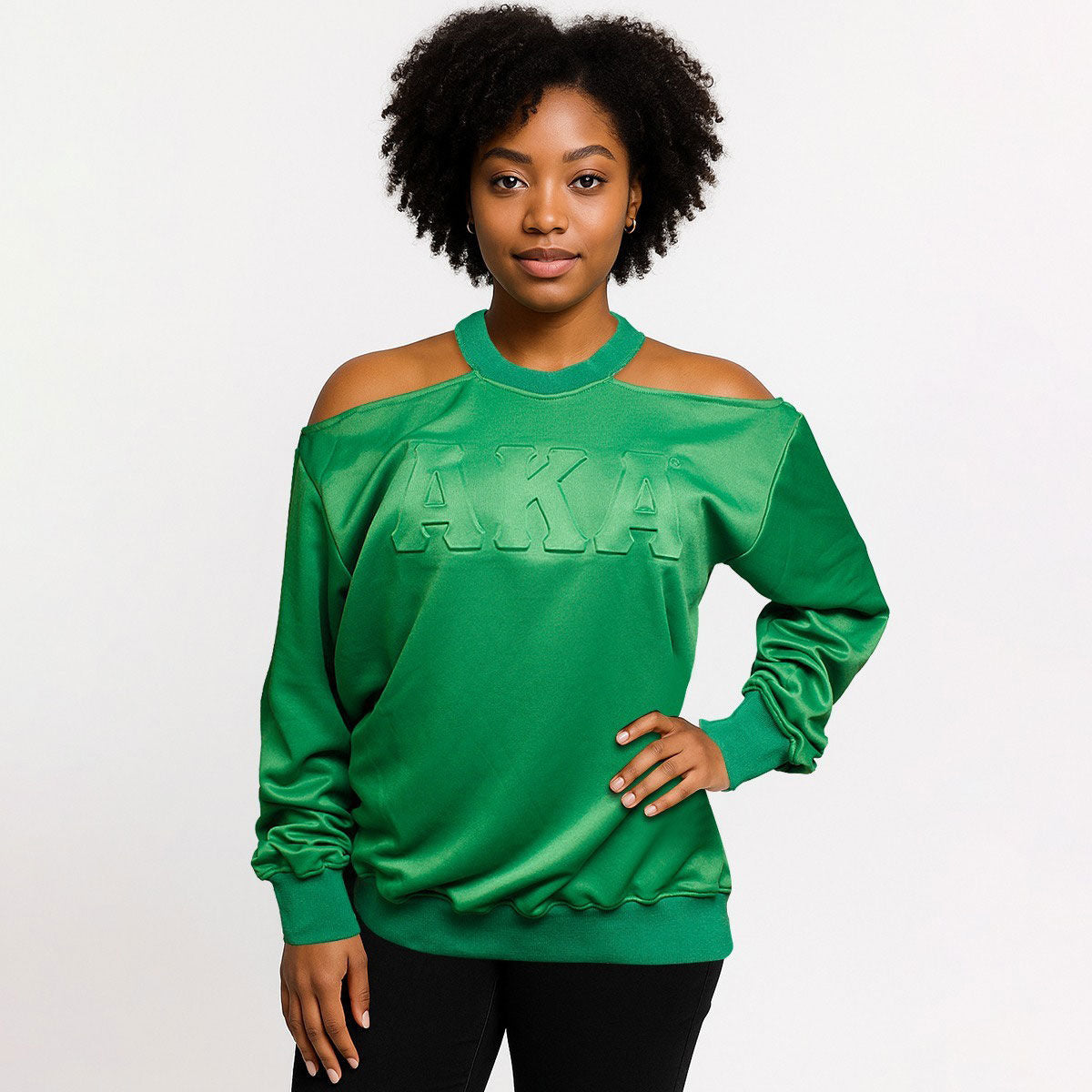 AKA Greek Merch XL Green Cold Shoulder Sweatshirt