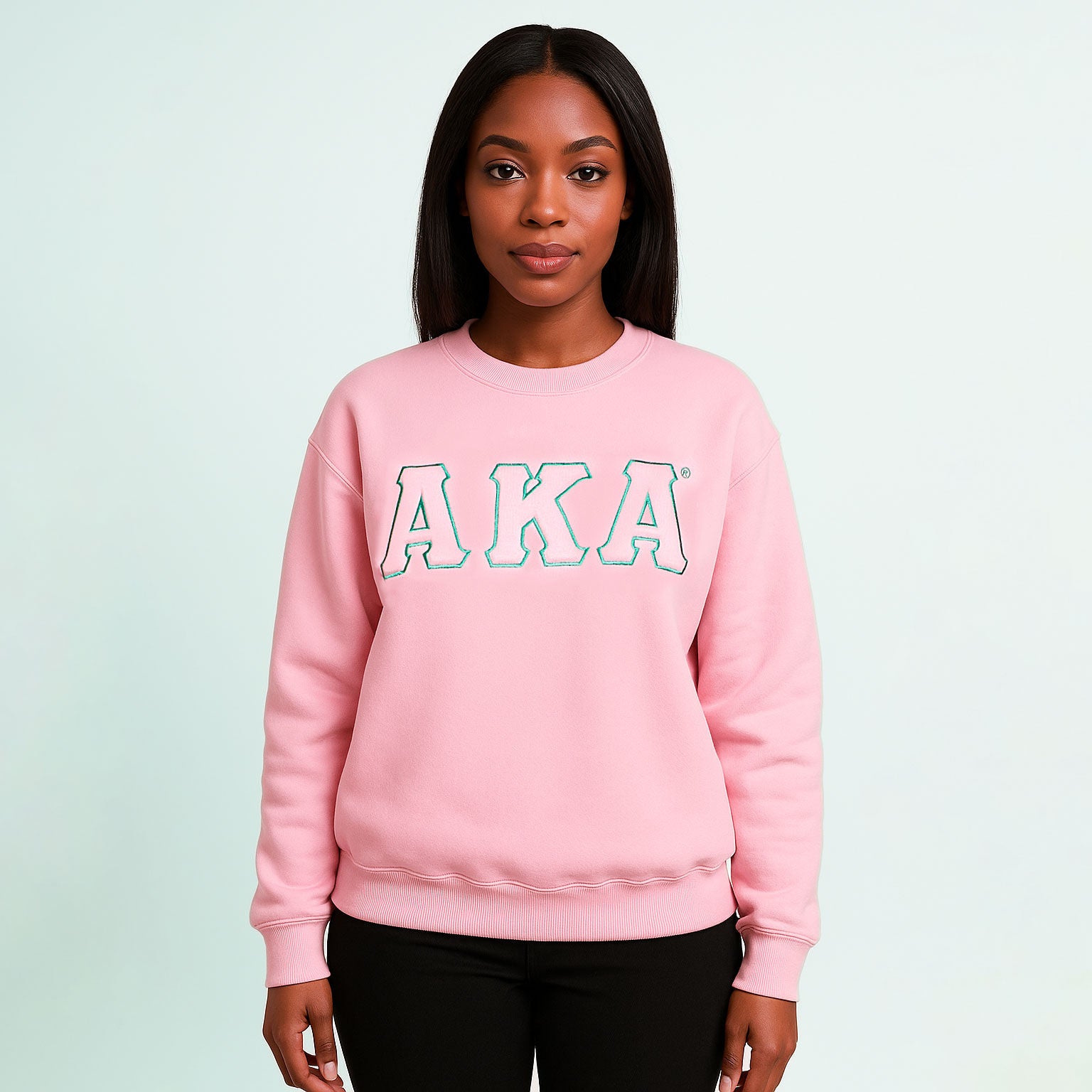 AKA Greek Gear L Pink Embroidered Crew Sweatshirt