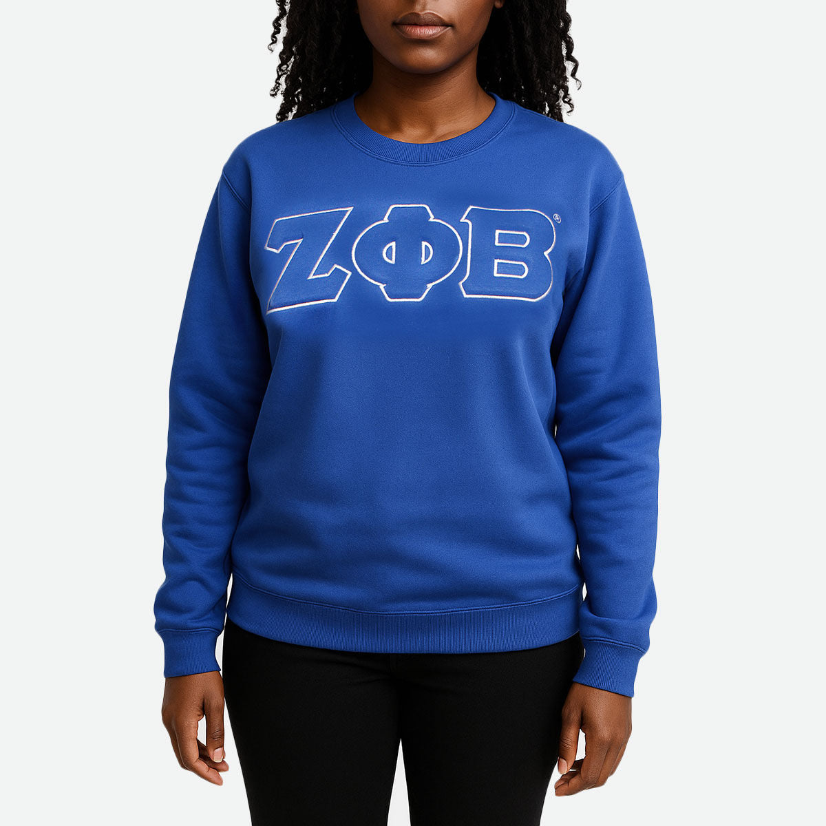 ZPB Greek Gear M Blue Embroidered Crew Sweatshirt