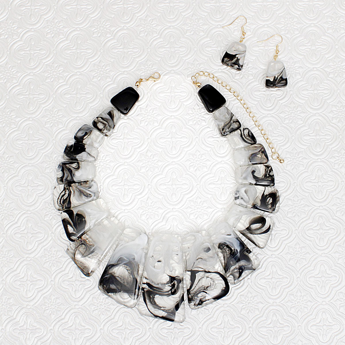 Choker Black White Marbled Resin Collar Necklace