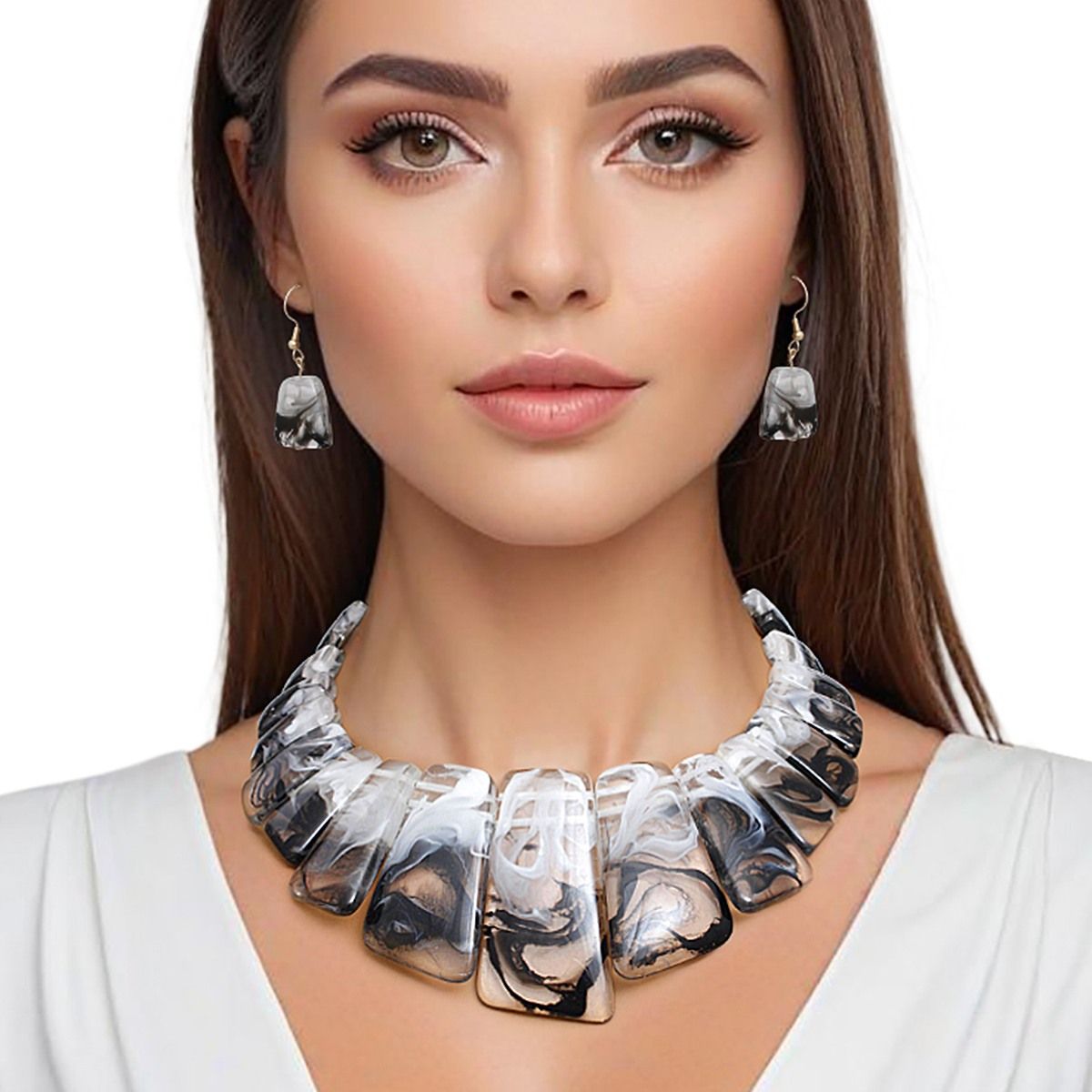 Choker Black White Marbled Resin Collar Necklace