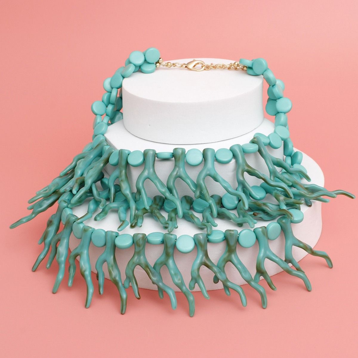 Bib Turquoise Coral Coastal Chic Necklace Women