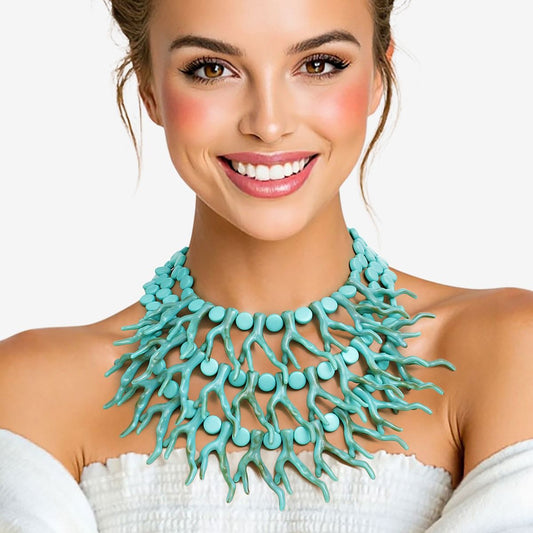 Bib Turquoise Coral Coastal Chic Necklace Women