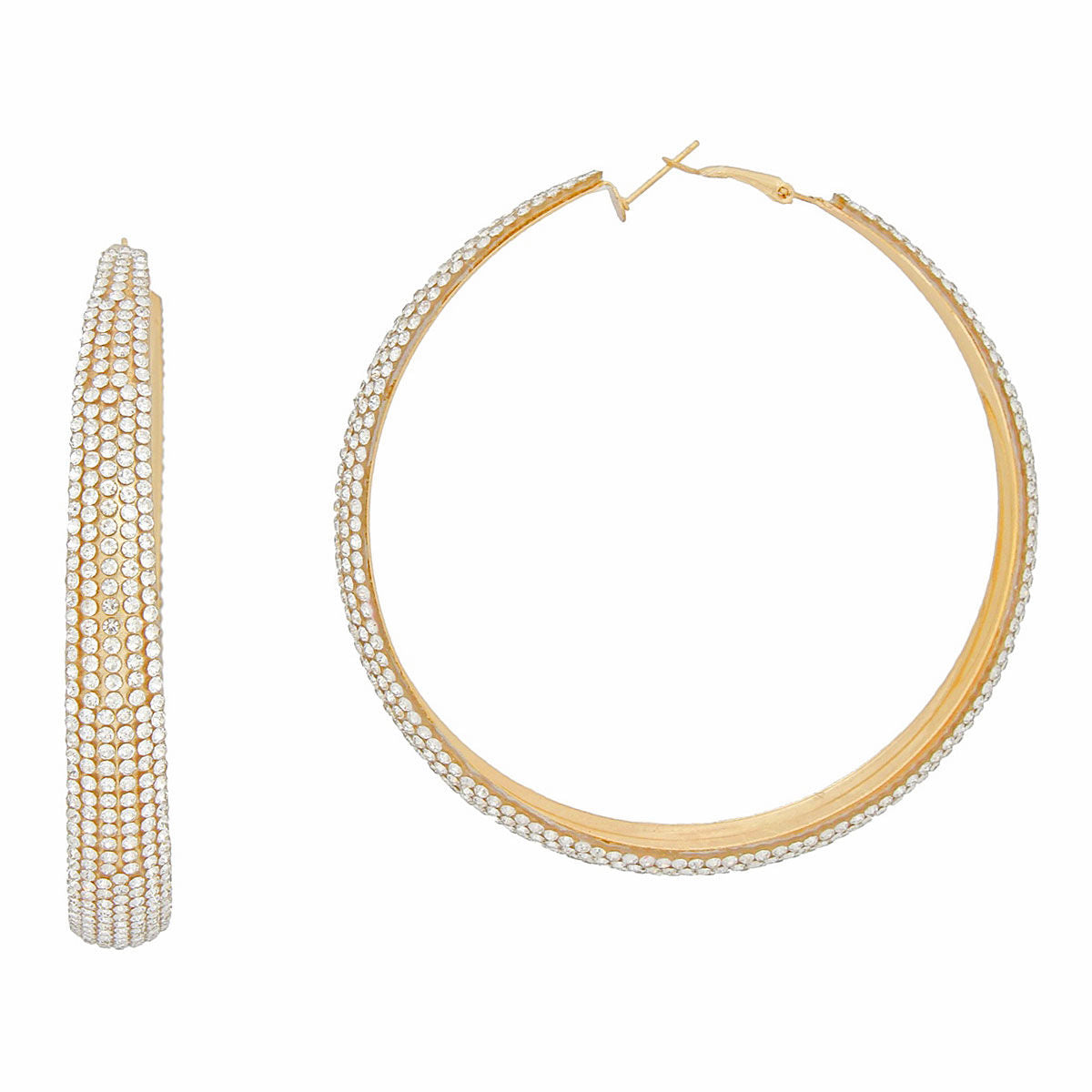 Hoops Graduated Gold Rhinestone 3.5 inch Earrings