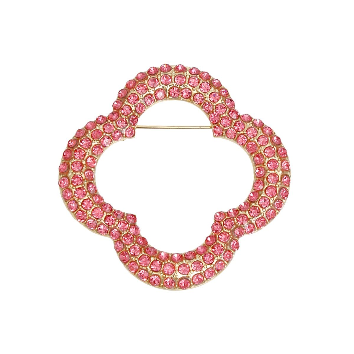 Brooch Pink Rhinestone Quatrefoil Clover Pin