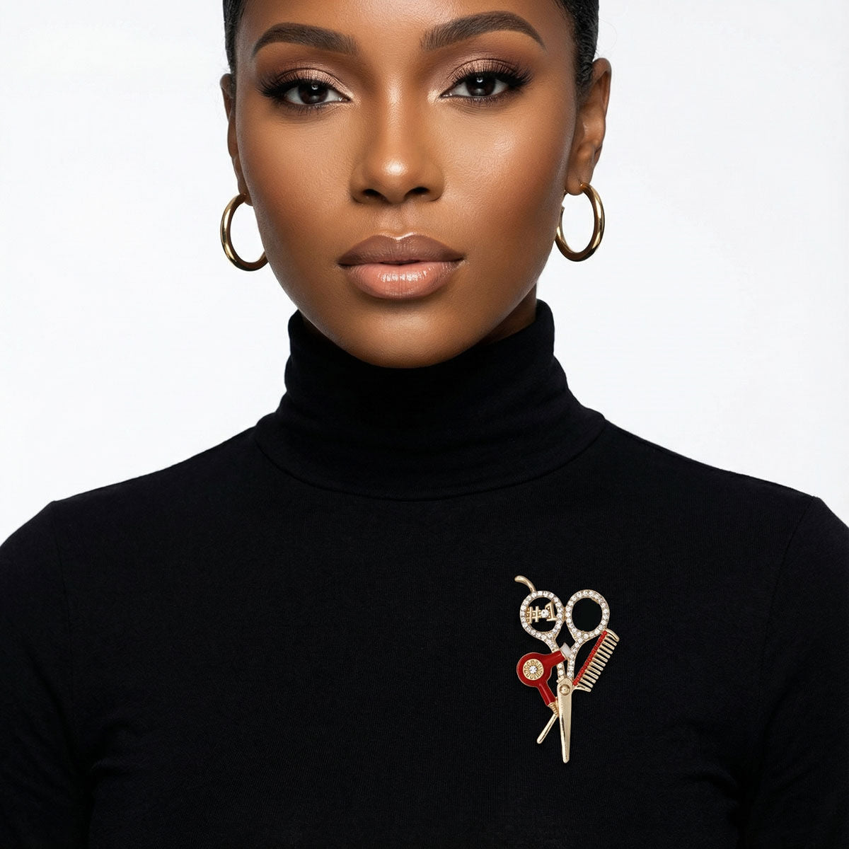 Brooch Red #1 Hair Stylist Beautician Red Gold Pin
