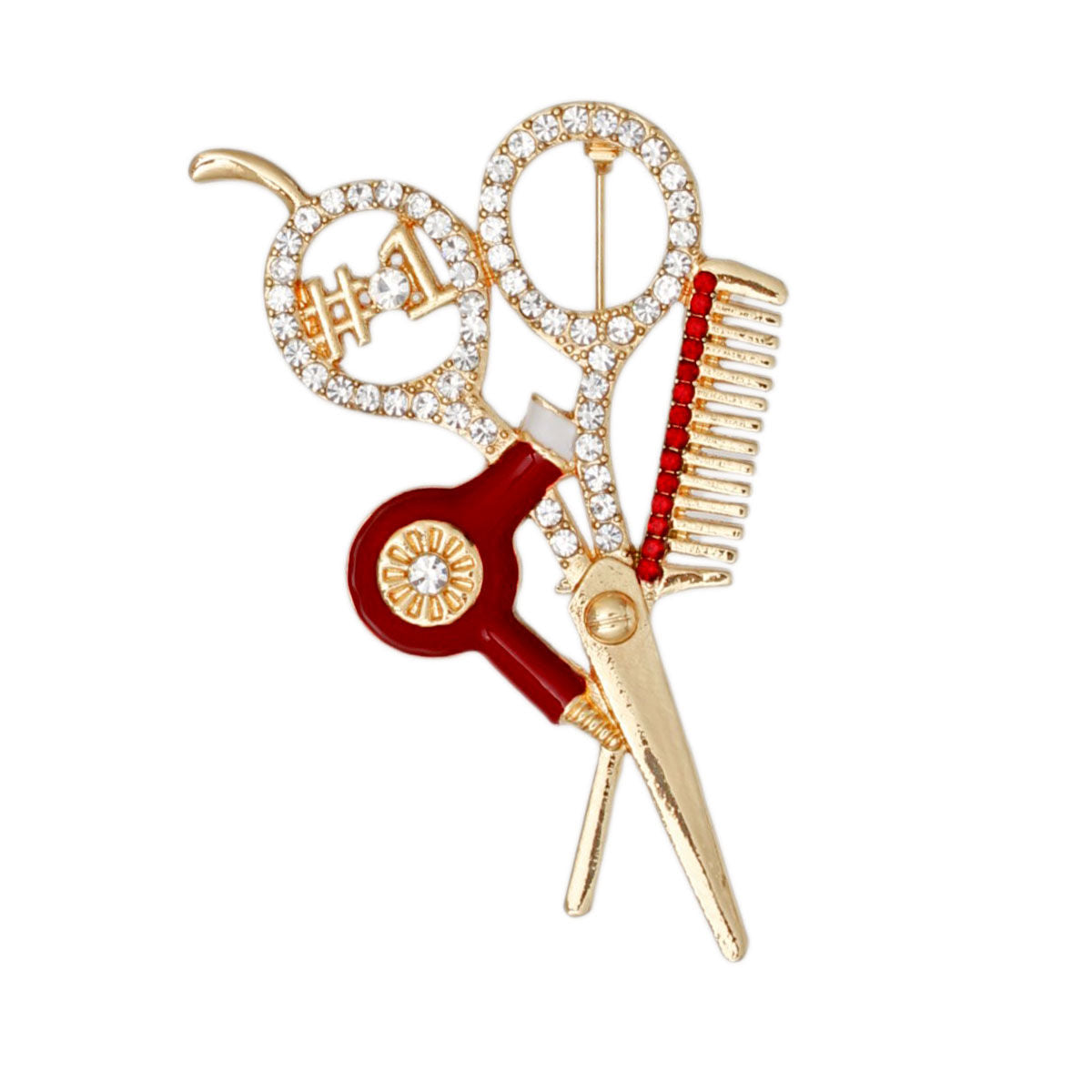 Brooch Red #1 Hair Stylist Beautician Red Gold Pin