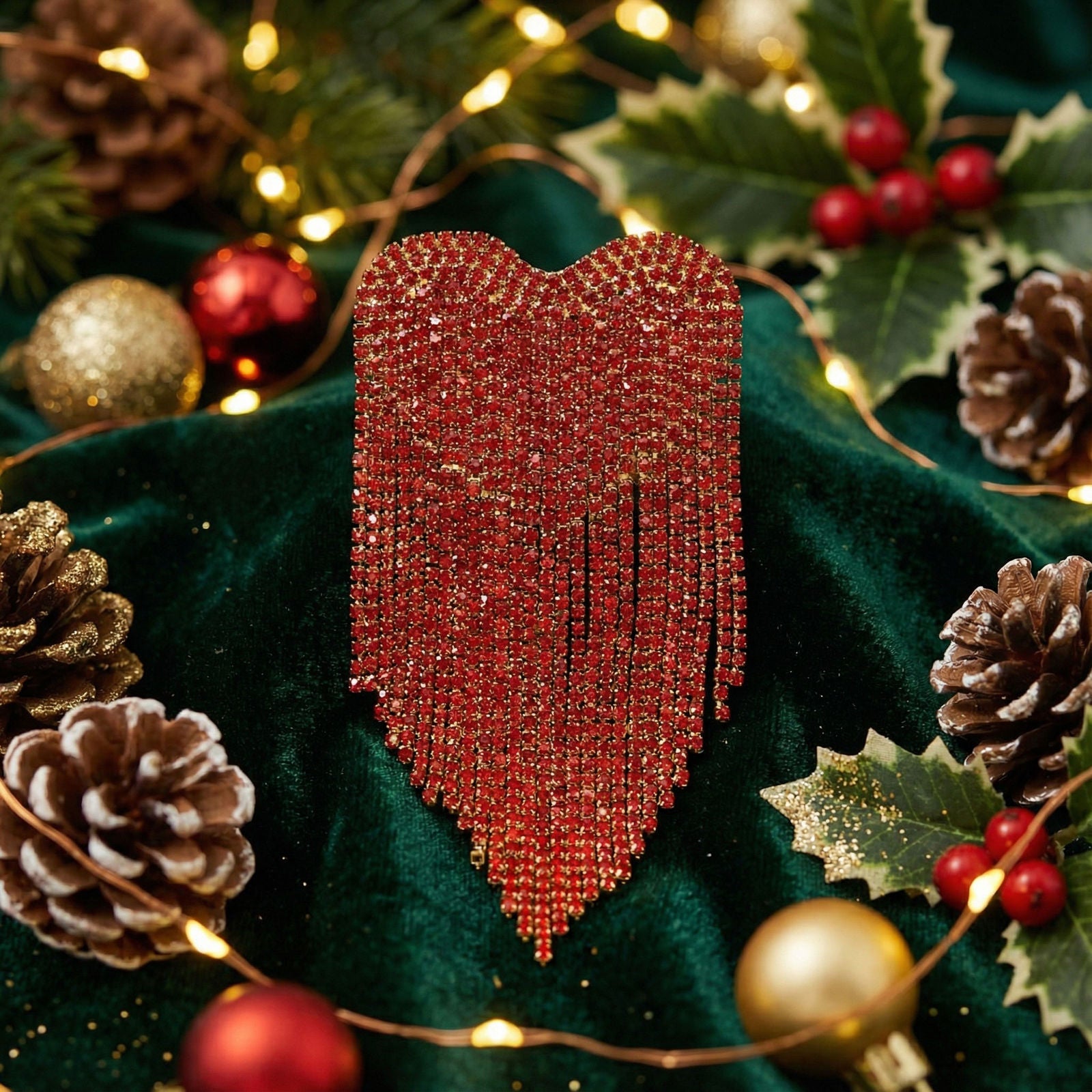 Brooch Red Playful and Flirty Fringe Heart Pin