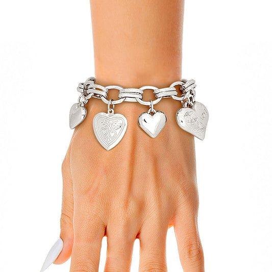 Charm Bracelet Silver Puffy Heart Chain for Women