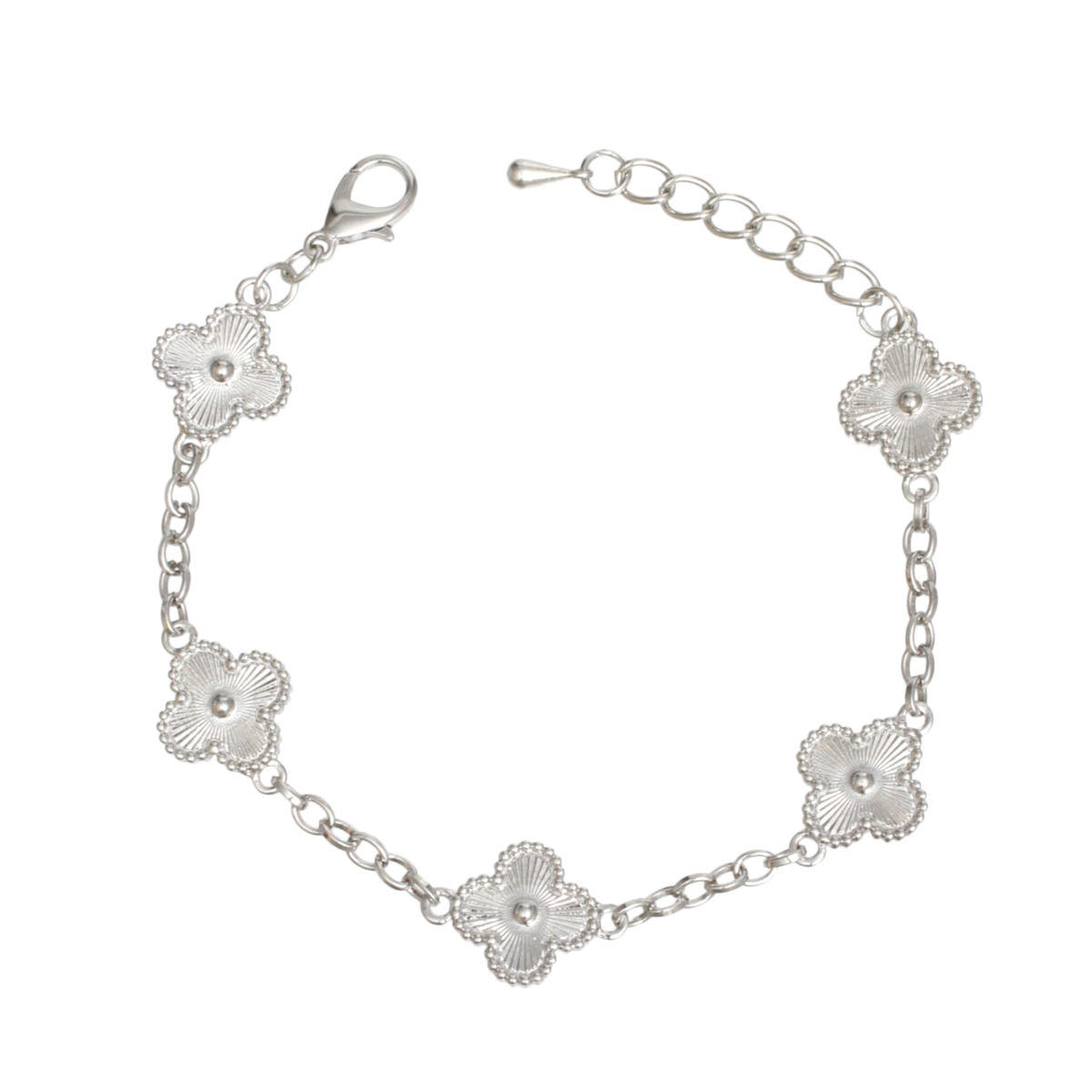 Bracelet Silver Quatrefoil Guilloche 5 Motif Chain