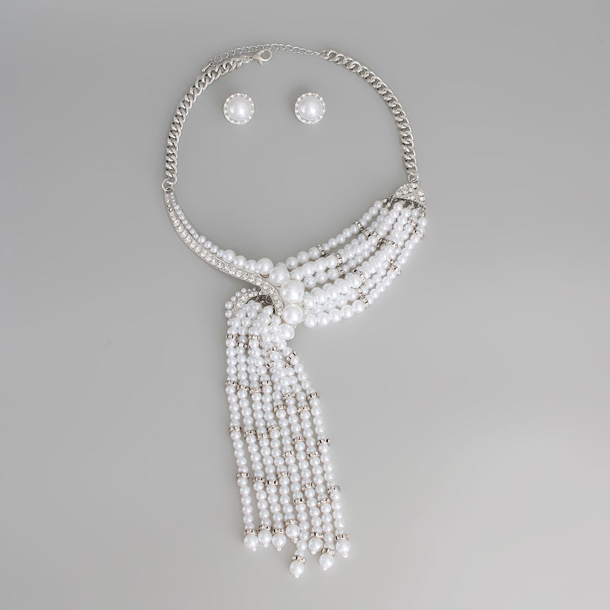 Asymmetric White Pearl Silver Necklace
