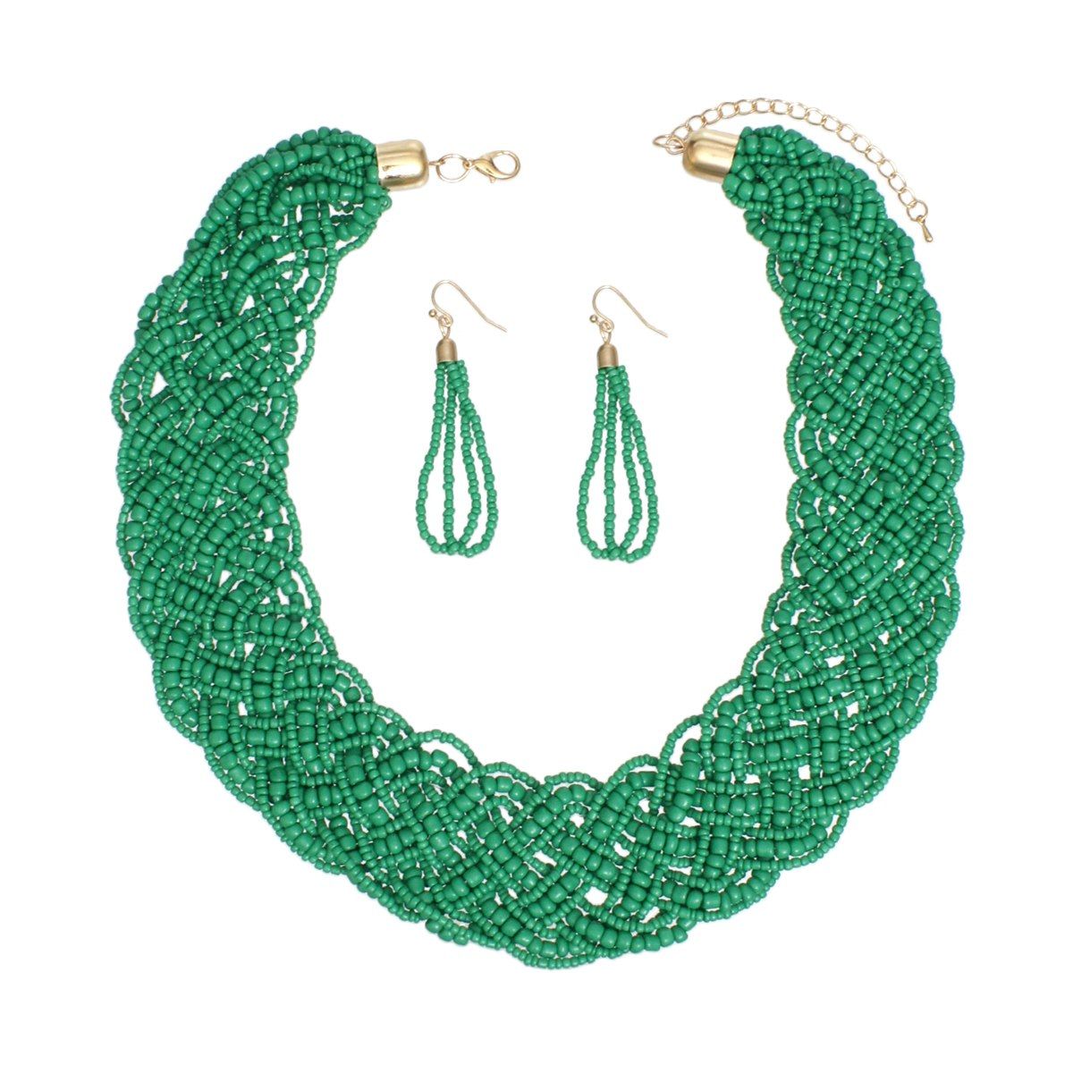 Collar Green Seed Bead Braided Collar Necklace