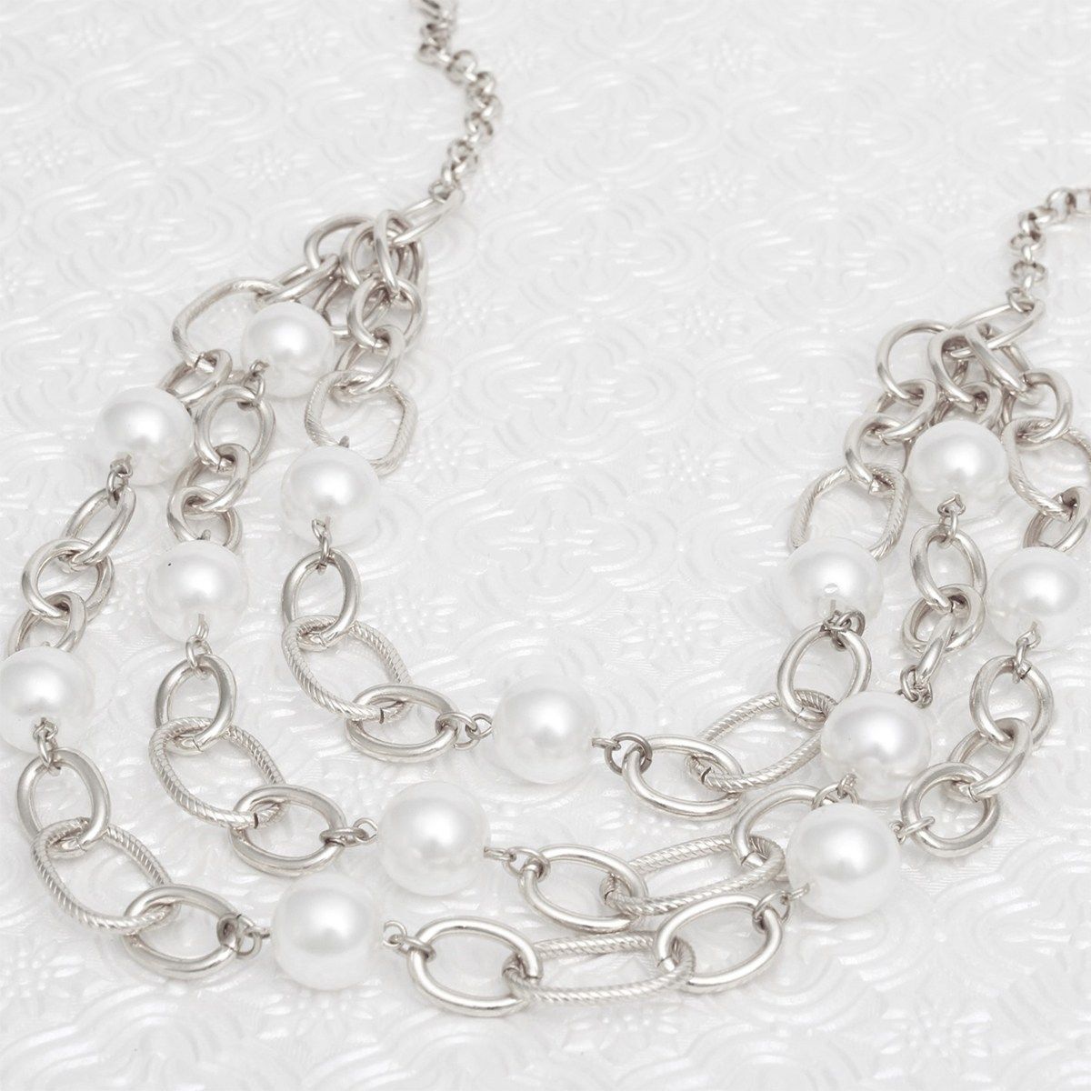 Chain Silver Parisian Chic White Pearl Necklace