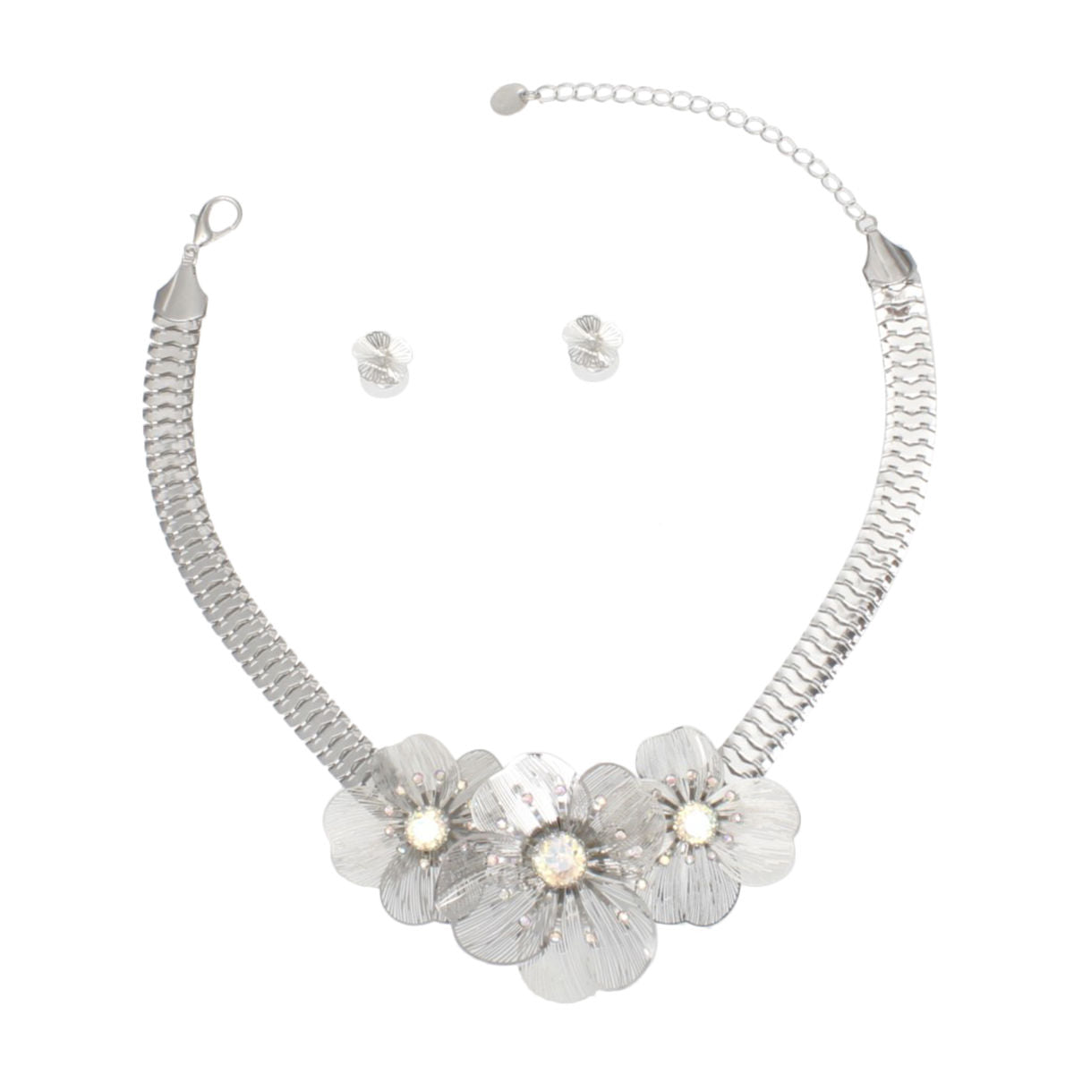 Collar Silver Flex Chain Blooming Floral Necklace